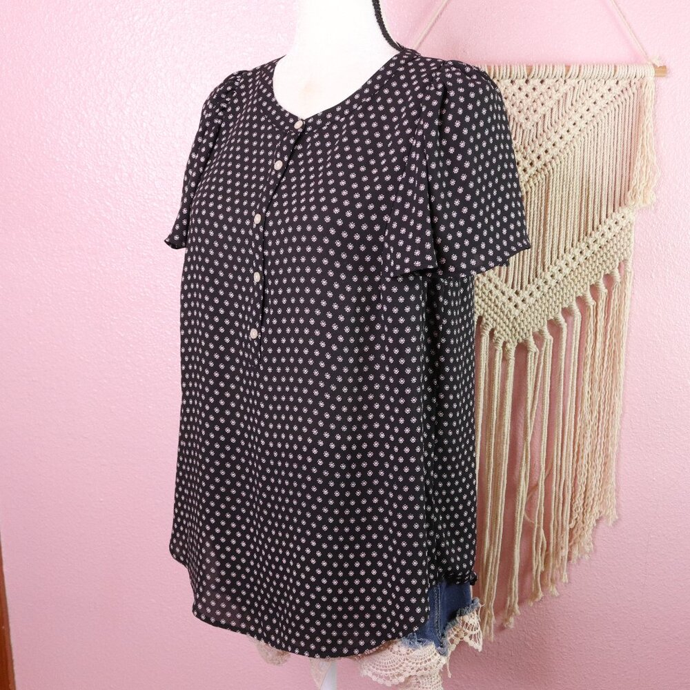 LOFT Navy and White Patterned Blouse